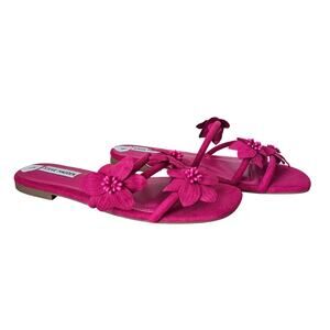Steve Madden Fuchsia Flower Slip on Flat Sandals Size 9